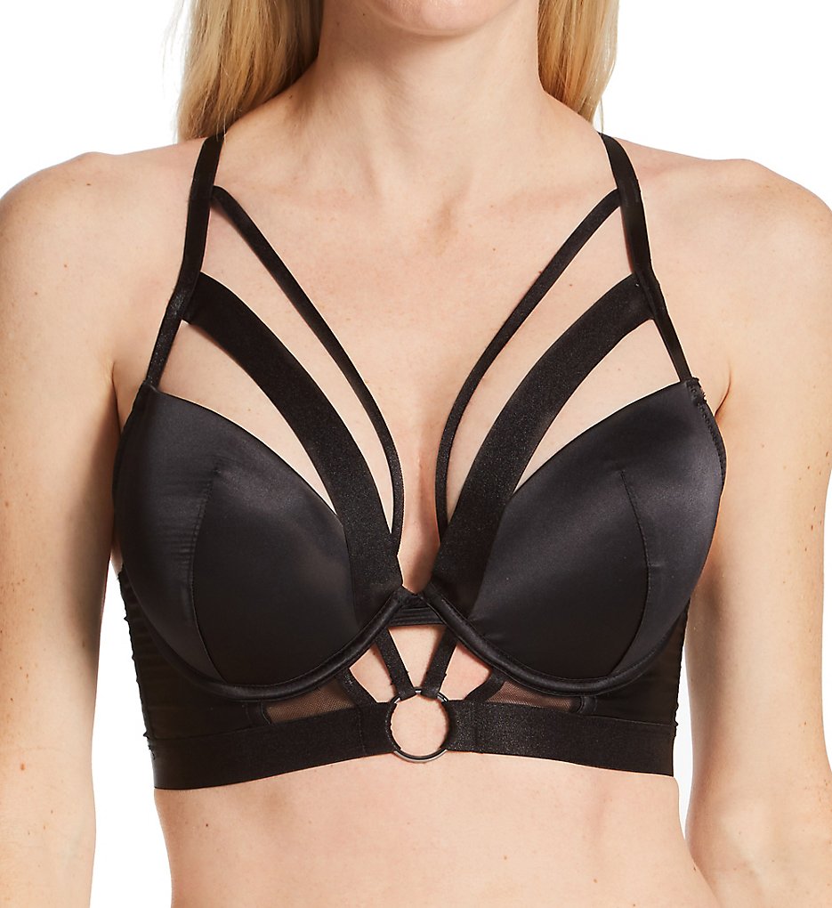 Pour Moi : Pour Moi 23801 Contradiction Obsessed Padded Push Up Longline Bra (Black 38D)