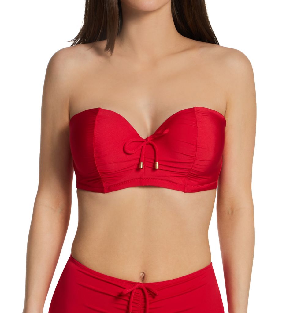 Heatwave Strapless Lightly Padded Bikini Top In Red Floral - Pour Moi