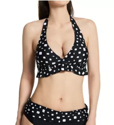 Cascade Halter Non-Wired Frill Swim Top Black/White XS