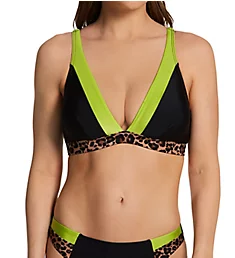 Palm Springs Color Block Triangle Swim Top Black/Lime XS