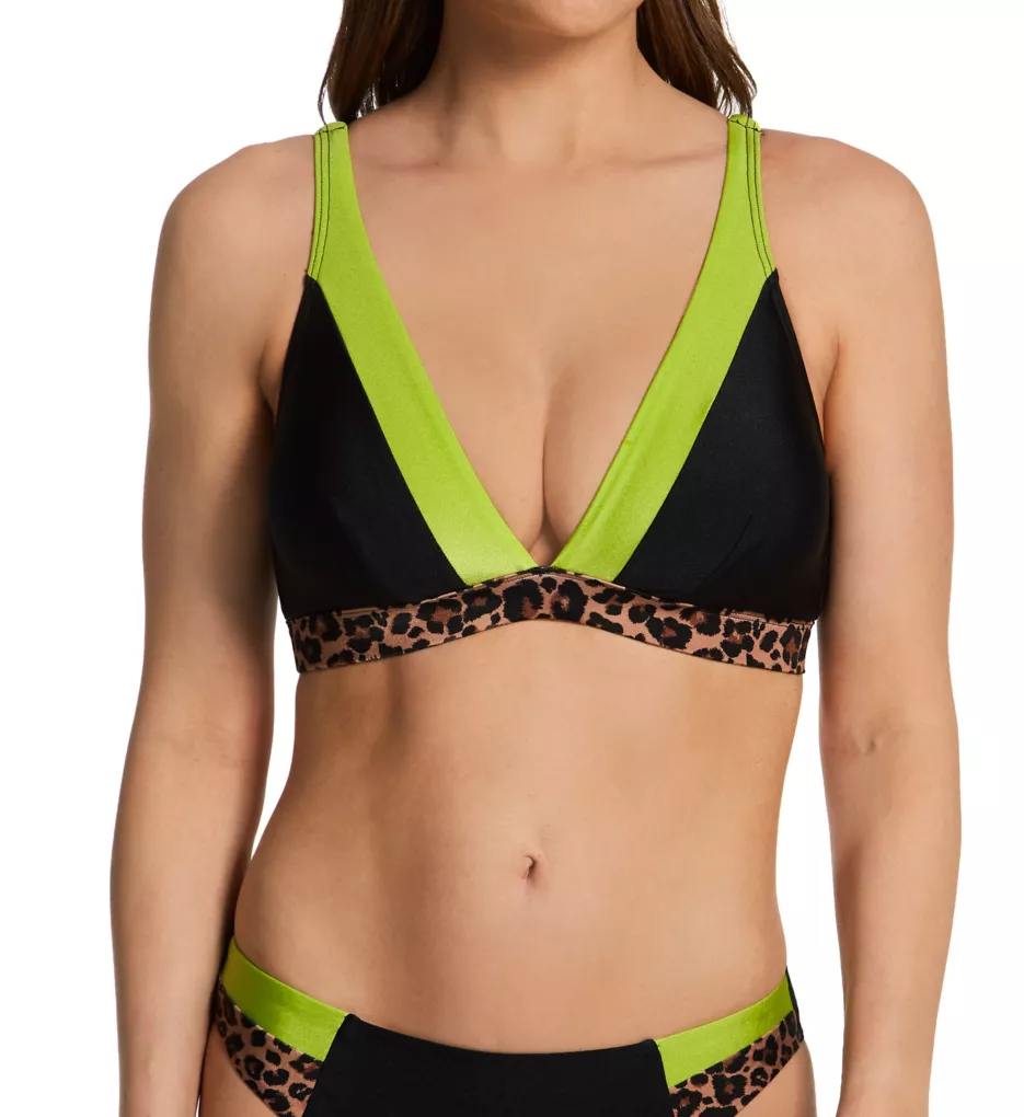 Palm Springs Color Block Triangle Swim Top Black/Lime XS