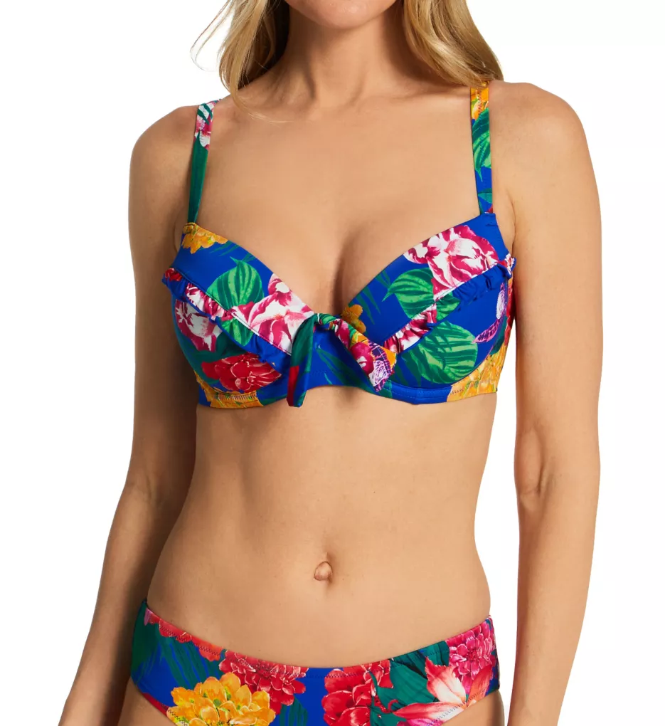 Antigua Frill Padded Underwire Swim Top Blue Floral 32C