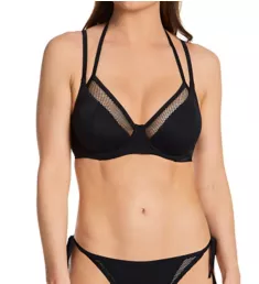 Glamazon Underwire Double Strap Swim Top Black 32C