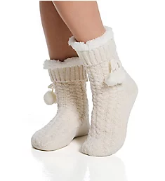 Cable Knit Slipper Sock Cream S/M