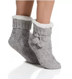 Cable Knit Slipper Sock Grey S/M