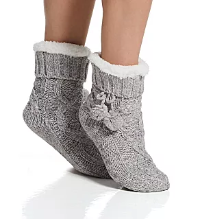 Cable Knit Slipper Sock Grey S/M