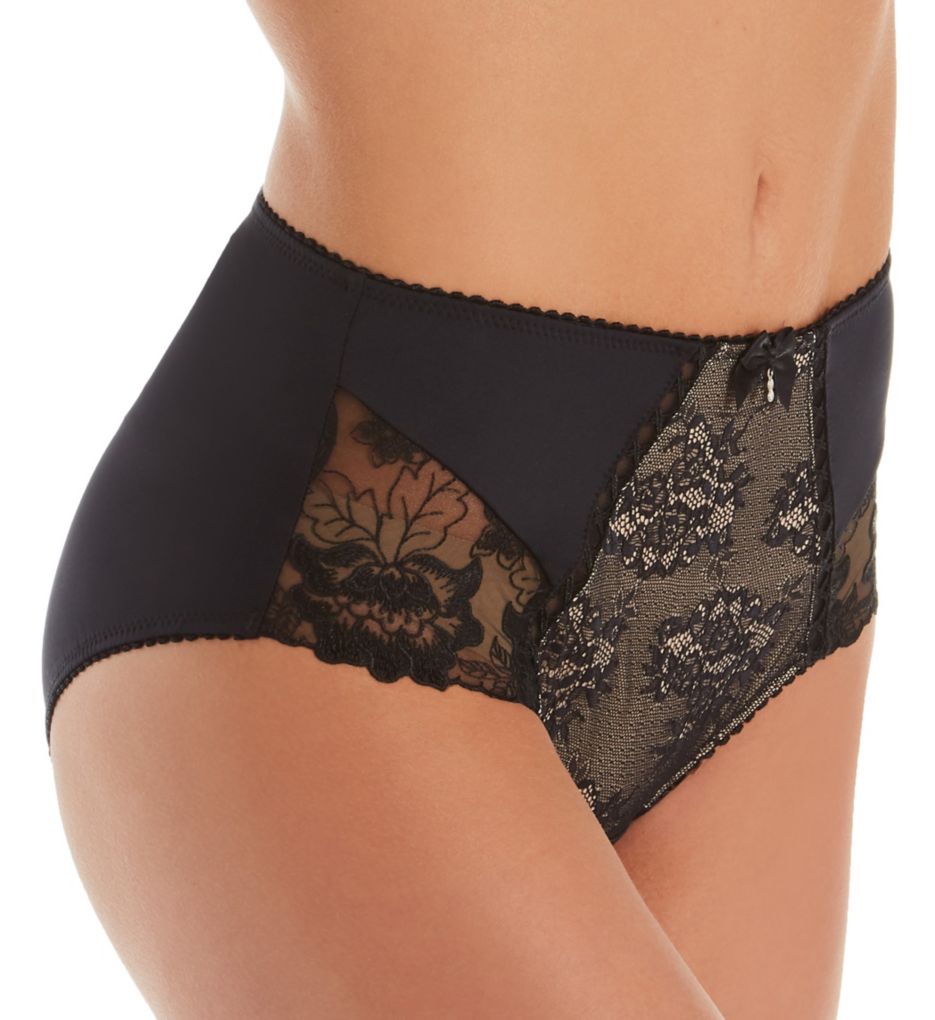 Pour Moi (2262753) -- Pour Moi 3828 Sophia Lace Embroidered Deep Brief Panty (Black XL)