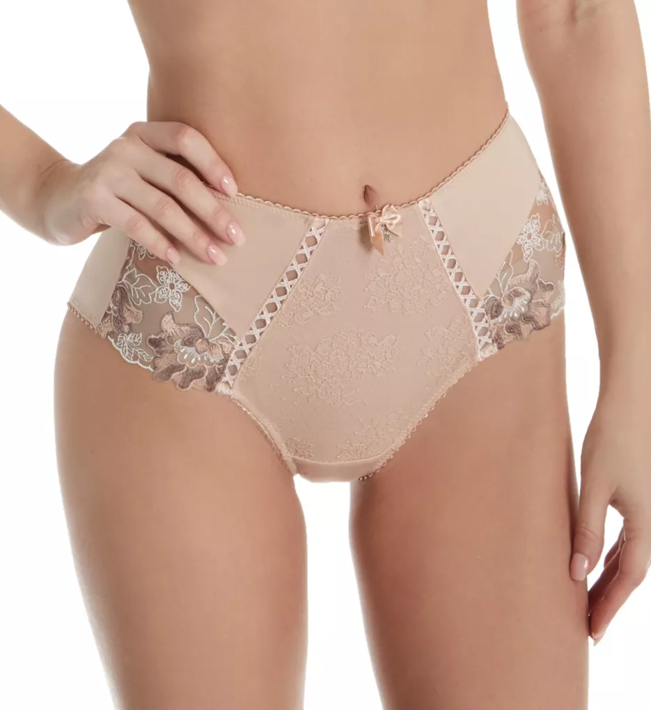 Sophia Lace Embroidered Deep Brief Panty Latte S