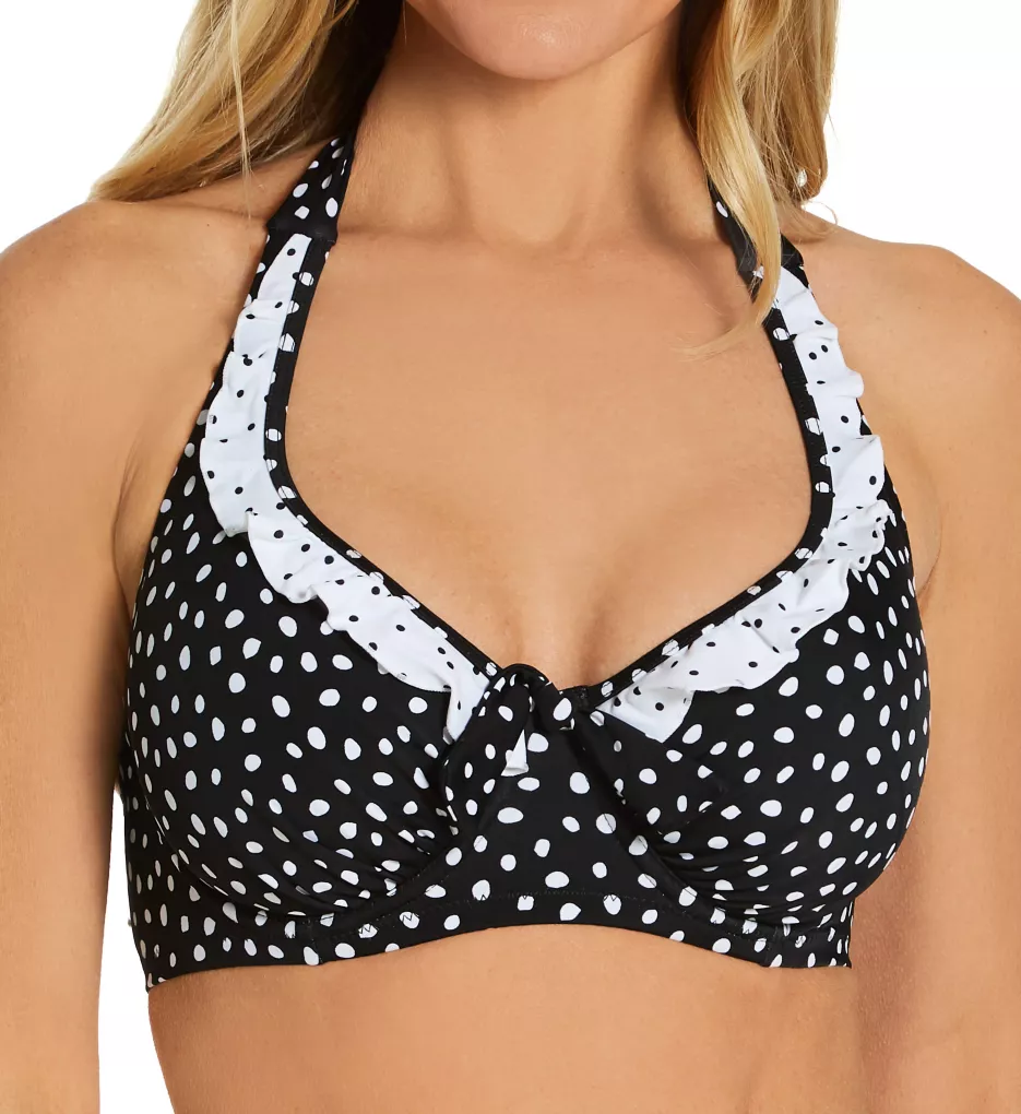 Hot Spots Halter Underwire Bikini Swim Top Black/White 38C