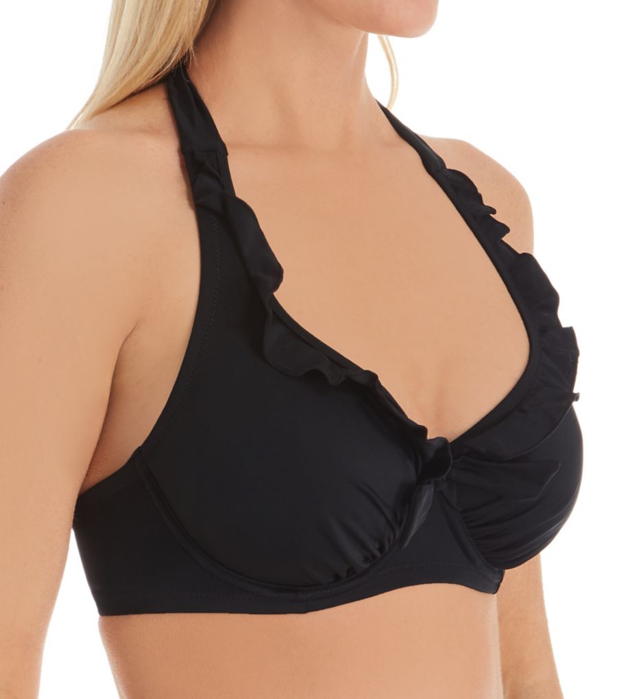 Women's Pour Moi 28208 Cascade Underwire Lightly Padded Frill Swim Top  (Black/White 34G) 