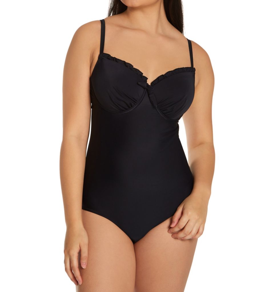 Women's Pour Moi 14207 Castaway Halter Underwire One Piece Swimsuit (Black  38G)