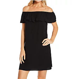 Textured Woven Bardot Beach Dress Cover Up Black XS