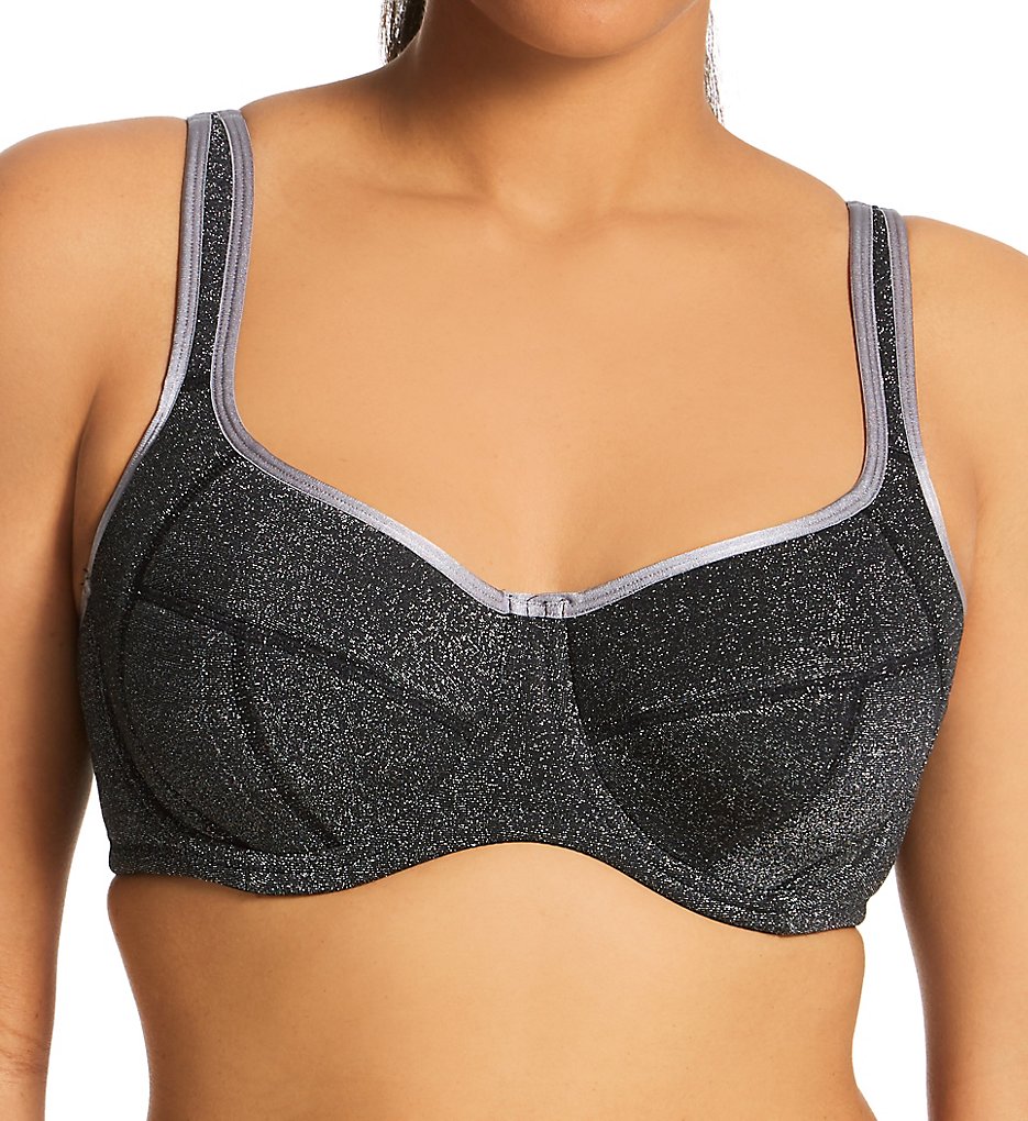 Pour Moi : Pour Moi 97002 Energy Reach Underwire Lightly Padded Sports Bra (Black/Silver 38G)
