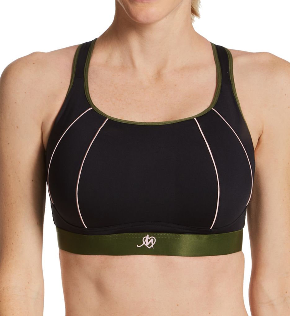 Pour Moi Women's Energy Underwire Padded Cross Back Sports Bra in Black/Pink/Khaki | Size 32FF | HerRoom.com