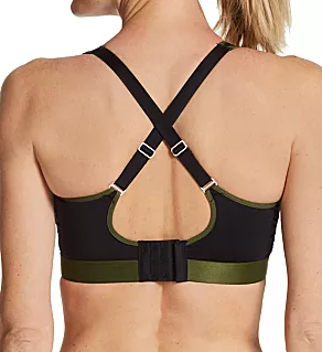 Energy Underwire Padded Cross Back Sports Bra Black/Pink/Khaki 32C