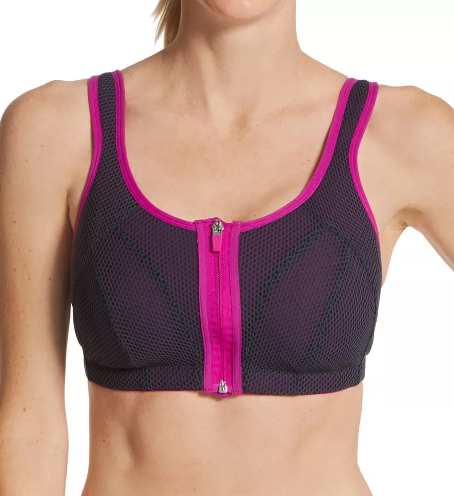 Energy Zip Front Padded Sports Bra Grey/Orchid 32E
