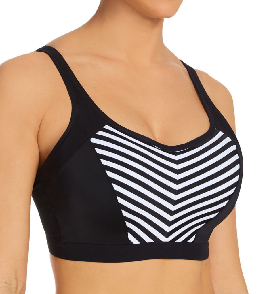 Pour Moi Women's Energy Rush Lightly Padded Underwire Sports Bra in Black/White | Size 32F | HerRoom.com