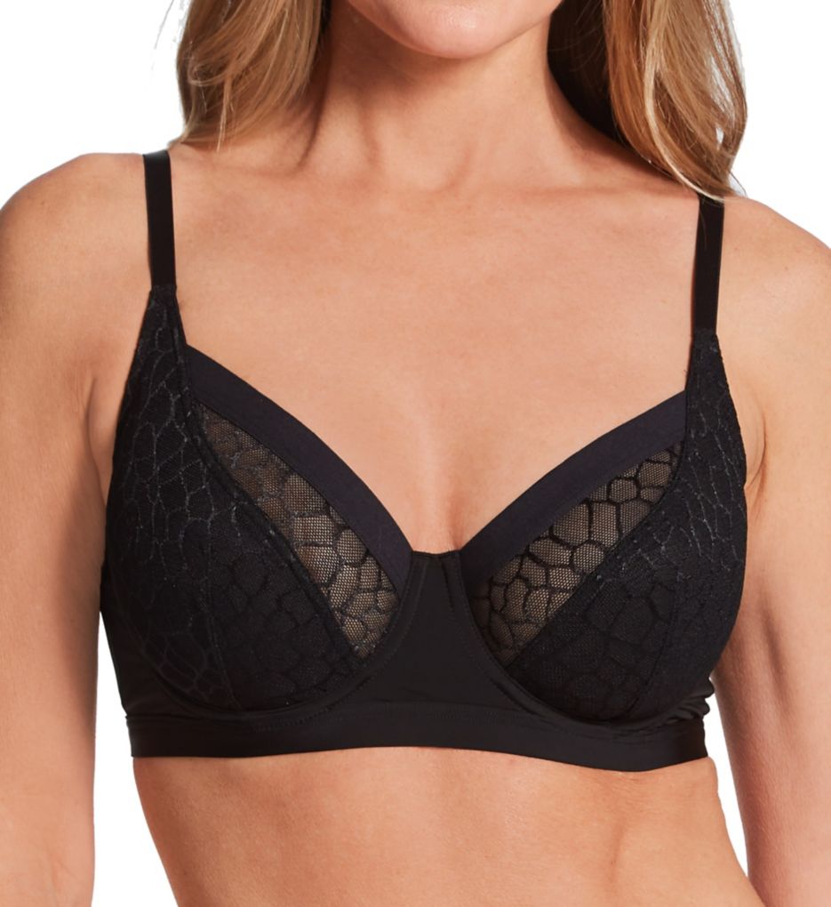 Pour Moi Women's Geo Sculpt Non Padded Underwire Bra in Black | Size 32FF | HerRoom.com