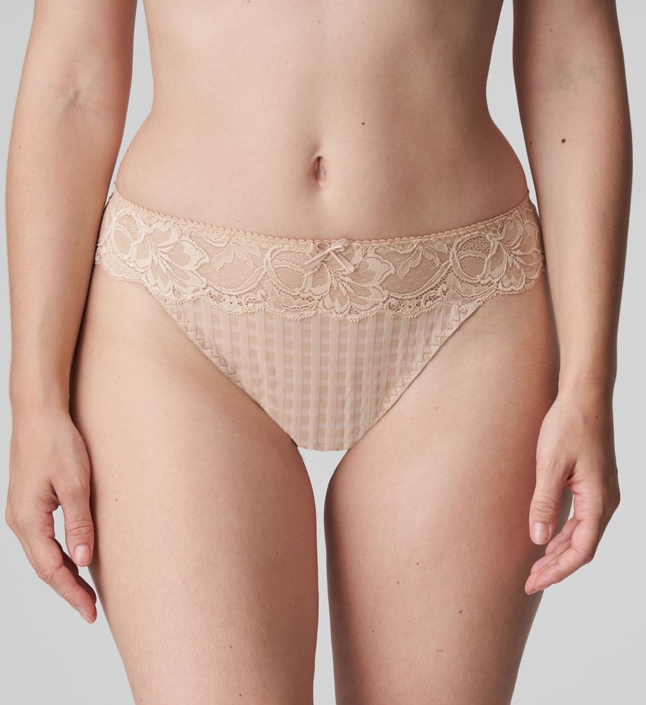 Prima Donna Women's Madison Lace Trim Thong Panty in Beige | Plus Size Small | HerRoom.com