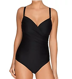Cocktail Asymmetric Shirred Slimming 1 Pc Swimsuit Black 40C