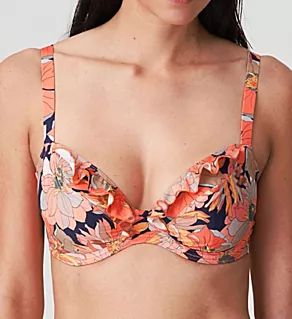 Melanesia Tulip Seam Bikini Swim Top Coral Flower 36D