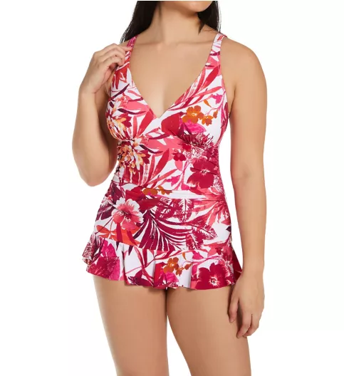 Profile by Gottex Escape In Bali V Neck One Piece Swim Dress B2D05