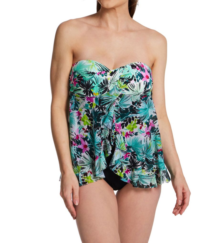 Swimsuits for All Women's Plus Size Flyaway Bandeau Tankini Top - 8, Multi  Tropical