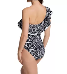 Black Swan One Shoulder Ruffle One Piece Swimsuit