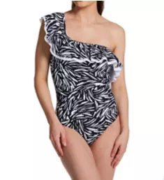 Black Swan One Shoulder Ruffle One Piece Swimsuit