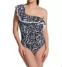 Profile by Gottex Black Swan One Shoulder Ruffle One Piece Swimsuit BS2061