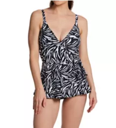 Black Swan V-Neck Skirted One Piece Swim Dress