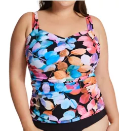 Plus Size Color Rush Square Neck Tankini Swim Top