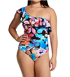 Color Rush One Shoulder Ruffle One Piece Swimsuit Multi/Black 6
