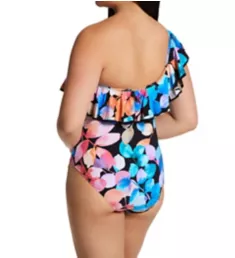 Color Rush One Shoulder Ruffle One Piece Swimsuit