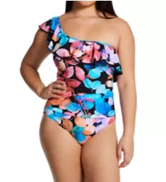 Color Rush One Shoulder Ruffle One Piece Swimsuit