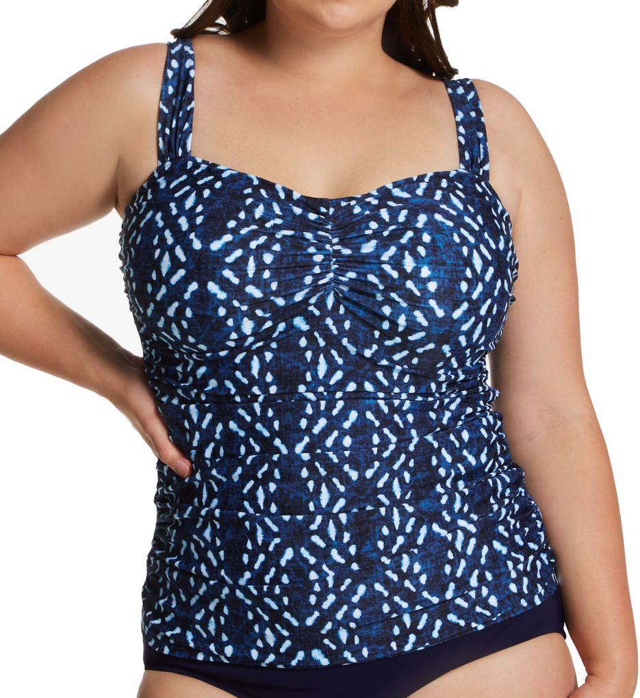 Plus Size Malaku Square Neck Tankini Swim Top Blue White 16W by