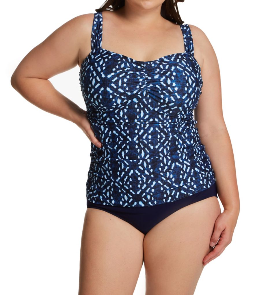 Plus Size Malaku Square Neck Tankini Swim Top Blue/White 16W by Profile by  Gottex