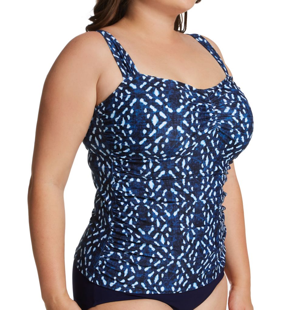 Plus Size Malaku Square Neck Tankini Swim Top Blue/White 16W by