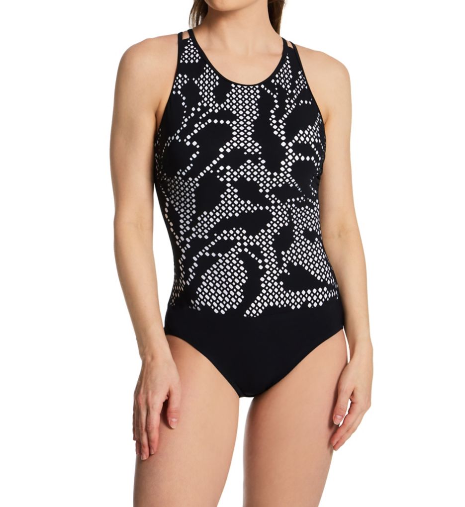 Mashrabiya High Neck One Piece Swimsuit