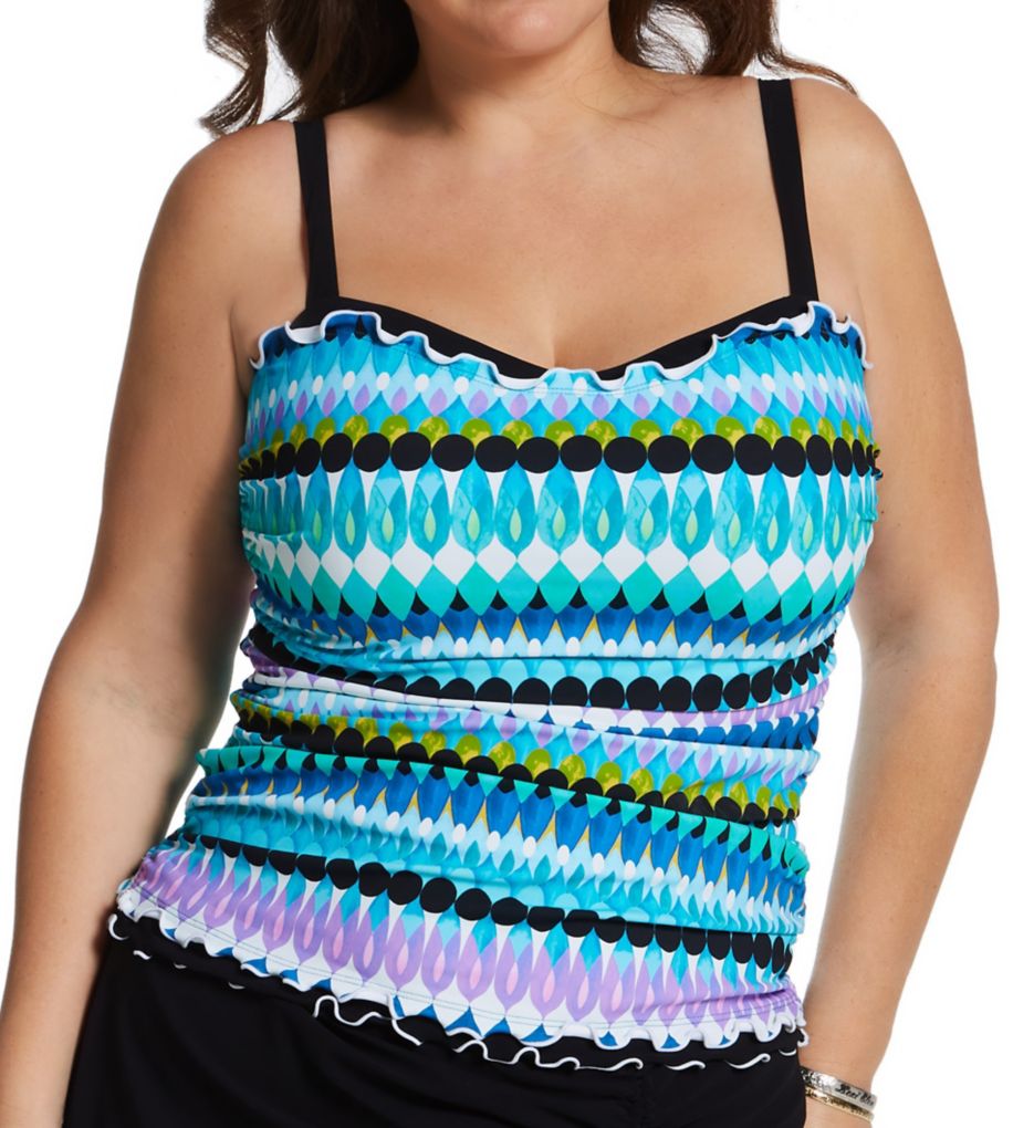 Plus Size Color Rush Square Neck Tankini Swim Top Multi/Black 16W by  Profile by Gottex