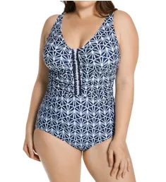 Plus Size Nomad V Neck One Piece Swimsuit Seagreen 16W