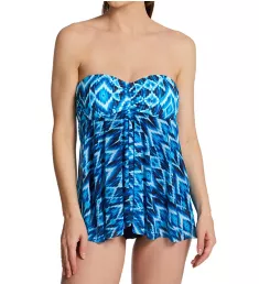 Ocean Blues Bandeau Flyaway One Piece Swim Dress Multi Blue 8