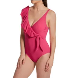 Tutti Frutti V Neck Ruffle Shoulder 1 Pc Swimsuit Rose 8