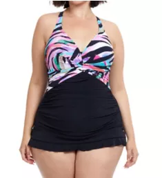 Plus Size Wild Parade Halter One Piece Swim Dress Multi 16W