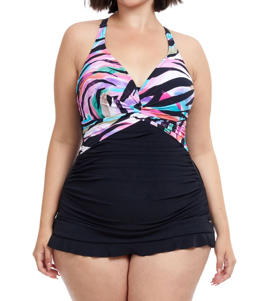 Plus Size Wild Parade Halter Swim Dress One Piece-gs