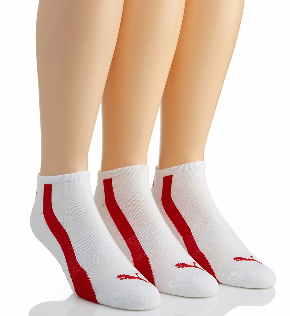 Puma P105998 Men's No Show Socks - 3 Pack (White/Red)