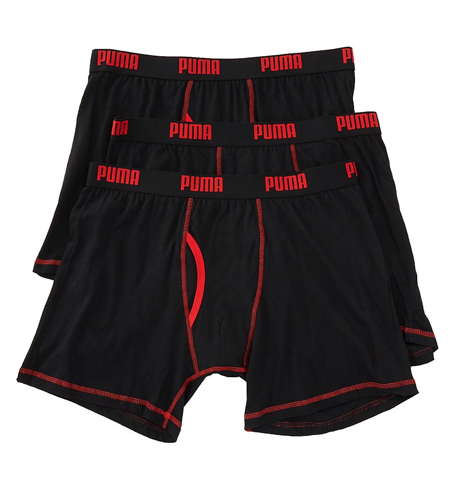 Puma PMCBB Core Performance 100% Cotton Boxer Briefs - 3 Pack (Black/Red)