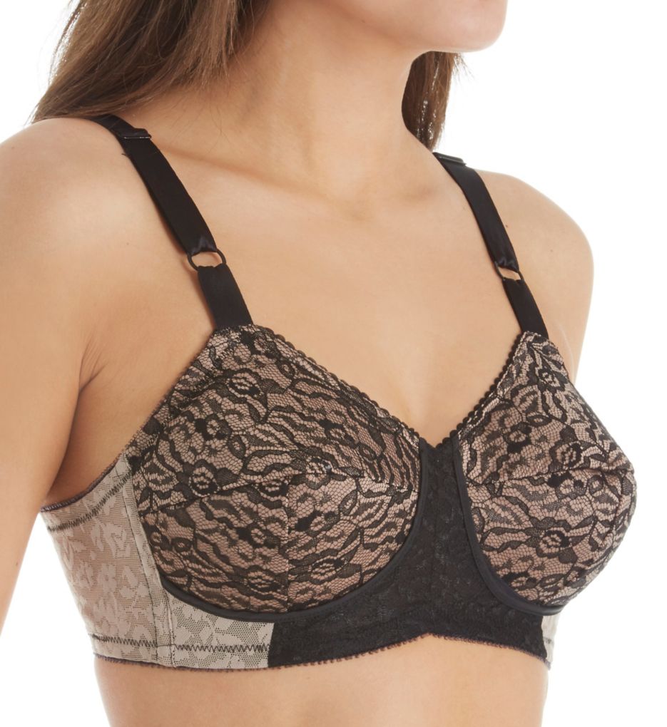 Women's Rago 2101 Lacette Satin and Lace Wireless Support Bra (Black 38B)