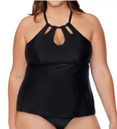 Plus Size Calina Solids Rosalie Tankini Swim Top Black 14W