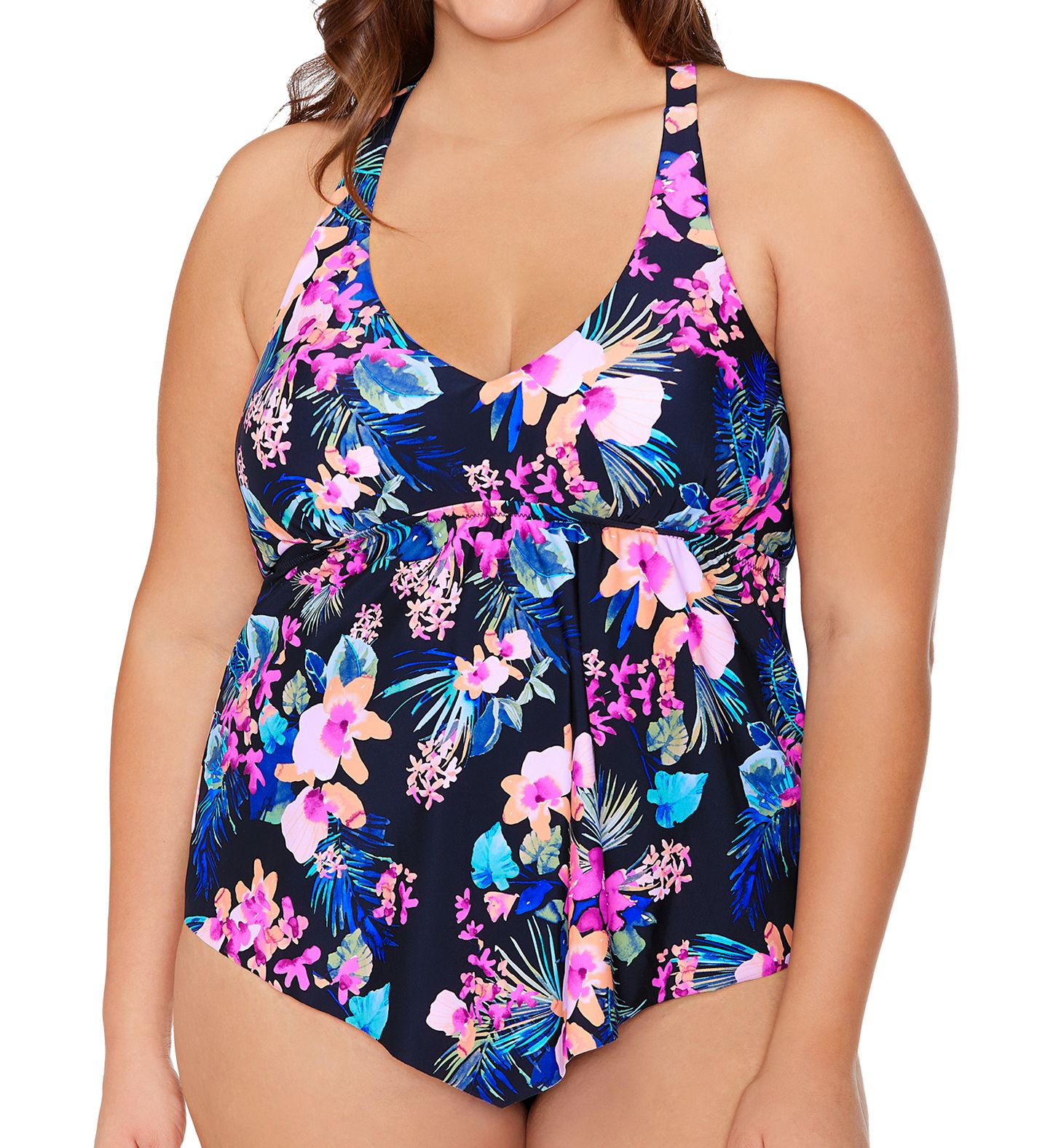 Plus Size Freshwater Trinidad Tankini Swim Top Black Sand 16W